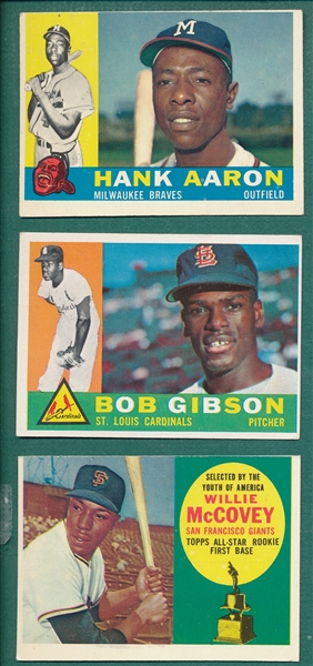 1960 Topps Lot of (3) W/ Gibson, Aaron & McCovey, Rookie