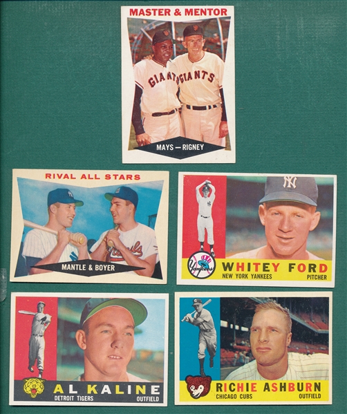 1960 Topps Lot of (5) W/ Ford, Mays & Mantle