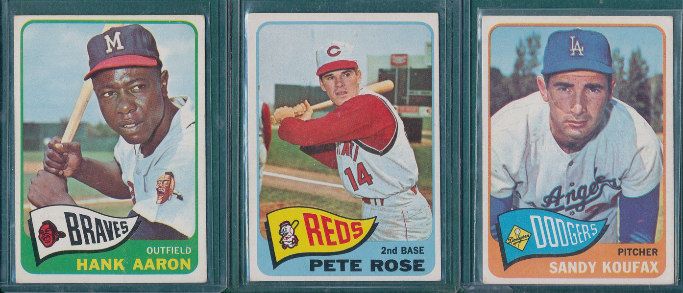 1965 Topps #170 Aaron, #207 Rose, & #300 Koufax, Lot of (3)