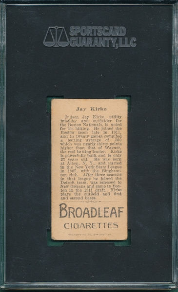 1912 T207 Kirke Broad Leaf Cigarettes SGC 35