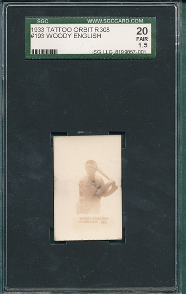 1933 R308 #193 Woody English Tattoo Orbit SGC 20 *Only Two Graded*