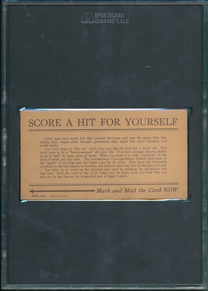 1922 I. C. S. Score A Hit Score Card W/ Jennings & Mathewson SGC Authentic