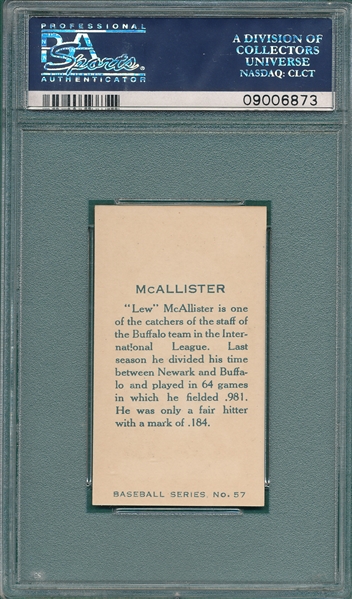 1912 C46 #57 McAllister Imperial Cigarettes PSA 8 *Highest Graded*