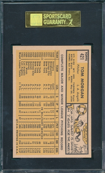 1963 Topps #421 Tom Morgan SGC 92 