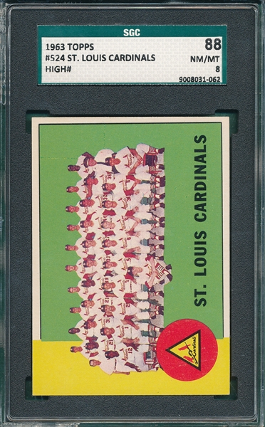 1963 Topps #524 Cardinals Team SGC 88 *High #*
