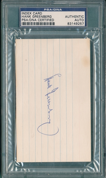 Hank Greenberg Signed 3 X 5 Index Card PSA/DNA Authentic