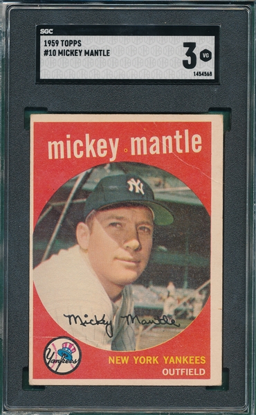 1959 Topps #10 Mickey Mantle SGC 3