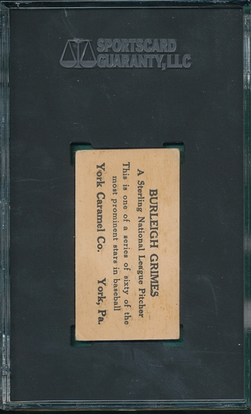 1927 E210-1 #1 Burleigh Grimes York Caramels SGC 3