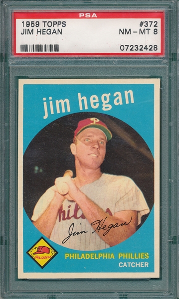 1959 Topps #372 Jim Hegan PSA 8 
