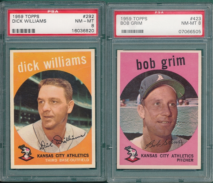 1959 Topps #292 Dick Williams & #423 Grim, Lot of (2) PSA 8