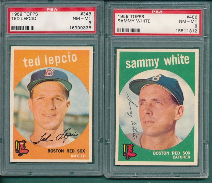 1959 Topps #348 Lepcio & #486 White, Lot of (2) PSA 8