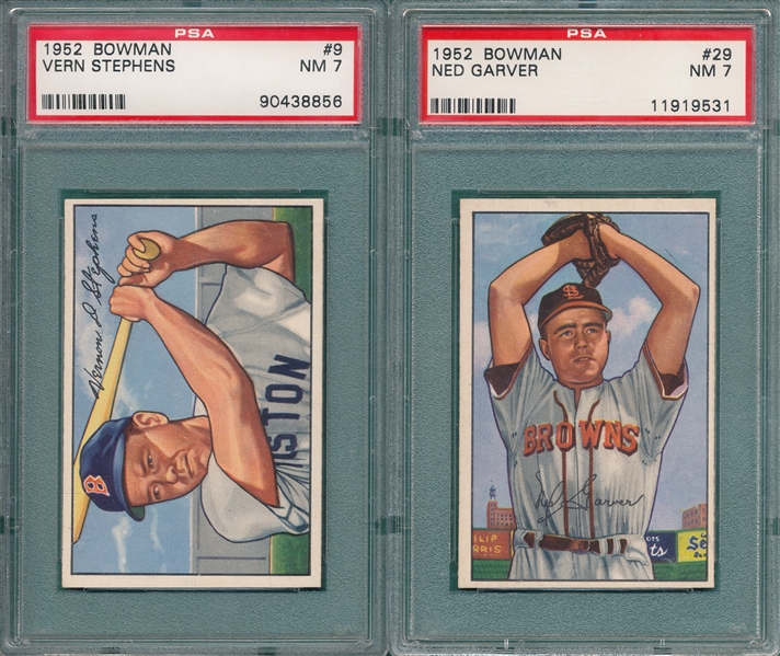 1952 Bowman #9 Stephens & #29 Garver, Lot of (2) PSA 7