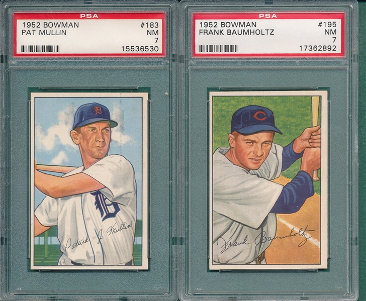 1952 Bowman #183 Mullin & #195 Baumholtz, Lot of (2) PSA 7