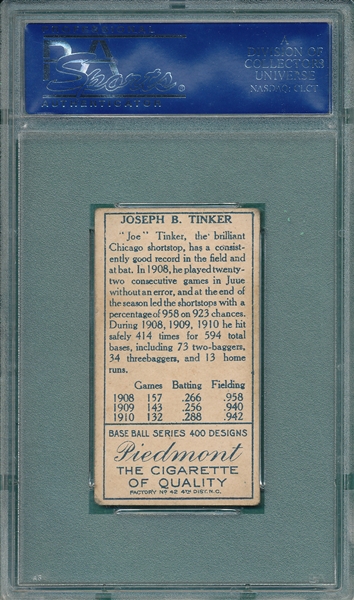 1911 T205 Tinker Piedmont Cigarettes PSA 3
