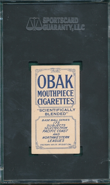1910 T212-2 Hall, Tacoma, Obak Cigarettes SGC 3