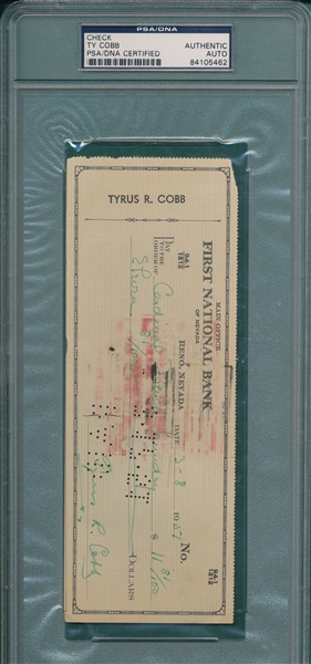 Ty Cobb Signed Cancelled Check PSA/DNA Certified