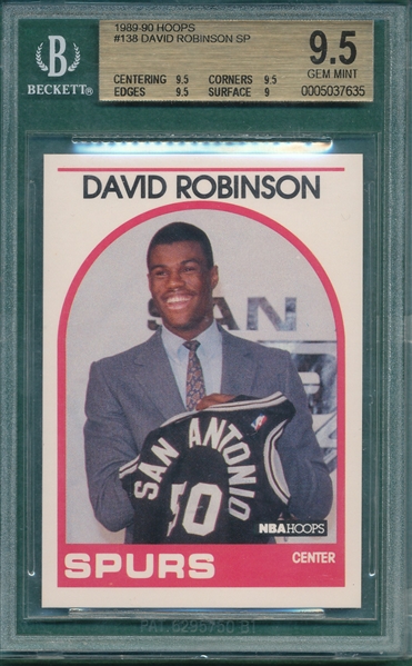 1989 Hoops #138 David Robinson BGS 9.5 *Gem Mint* *Rookie*