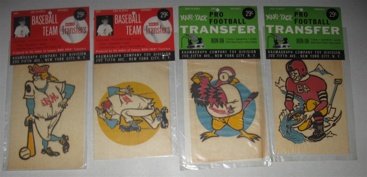 1963 Baseball & Football Team Iron on Transfers Lot of (5) *In Package*