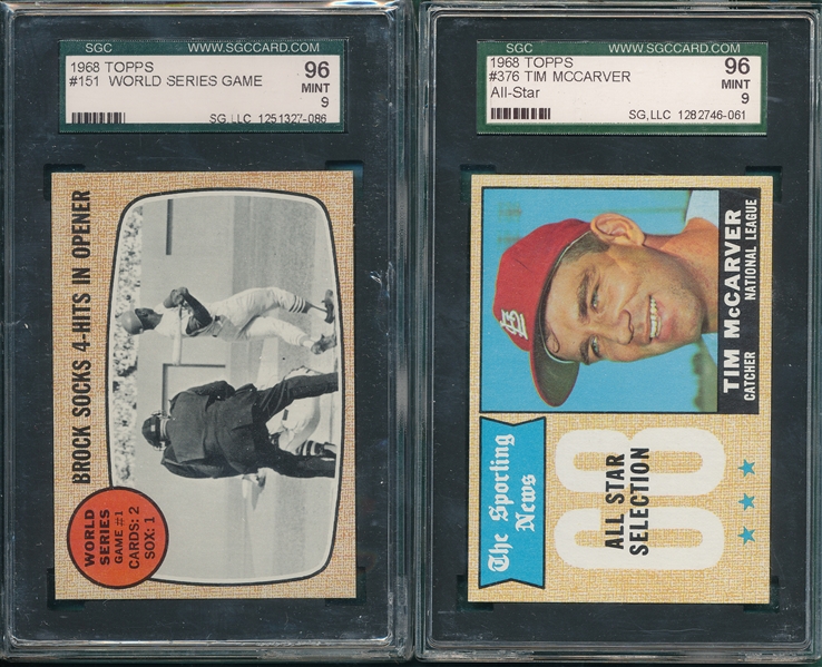 1968 Topps #151 WS #1 W/ Brock & #376 McCarver AS, Lot of (2), SG 96 *MINT*