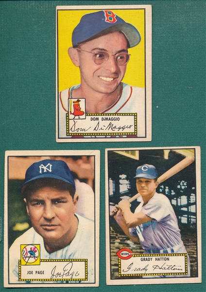 1952 Topps #6 Hatton, #22 DiMaggio & #48 Page, Lot of (3) *Red Backs*