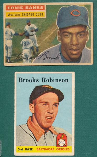 1956 Topps #15 Ernie Banks & #307 Brooks Robinson, Lot of (2)