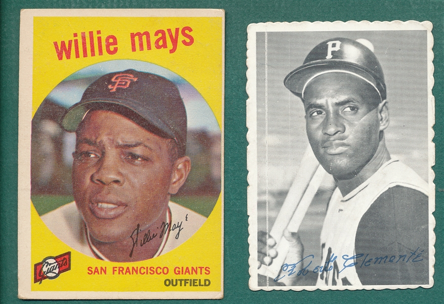 1959 Topps #50 Willie Mays & 1969 Deckle #27 Clemente, Lot of (2)