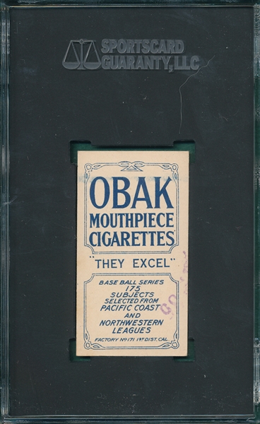 1910 T212-2 Brashear, R., Obak Cigarettes SGC 5