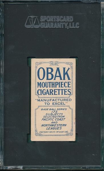 1910 T212-2 Casey Obak Cigarettes SGC 2.5