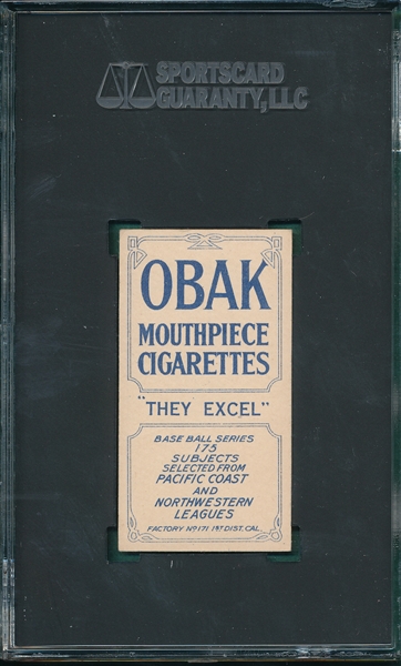 1910 T212-2 Howard Obak Cigarettes SGC 2.5