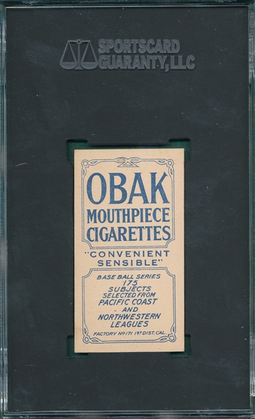 1910 T212-2 Cutshaw Obak Cigarettes SGC 5