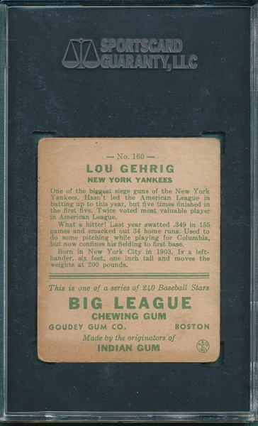 1933 Goudey #160 Lou Gehrig SGC 30