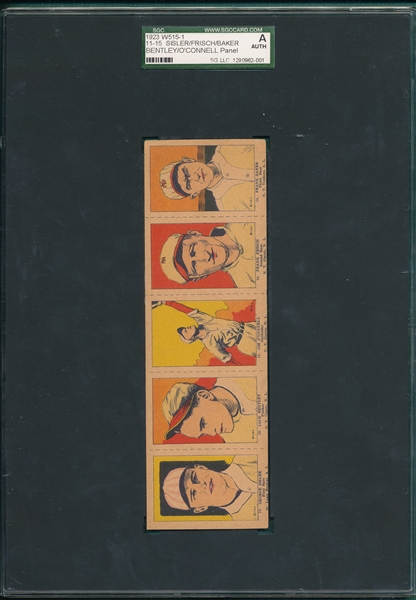 1923 W515-1 #11-#15 Panel, W/ Frisch, Baker & Sisler, SGC Authentic