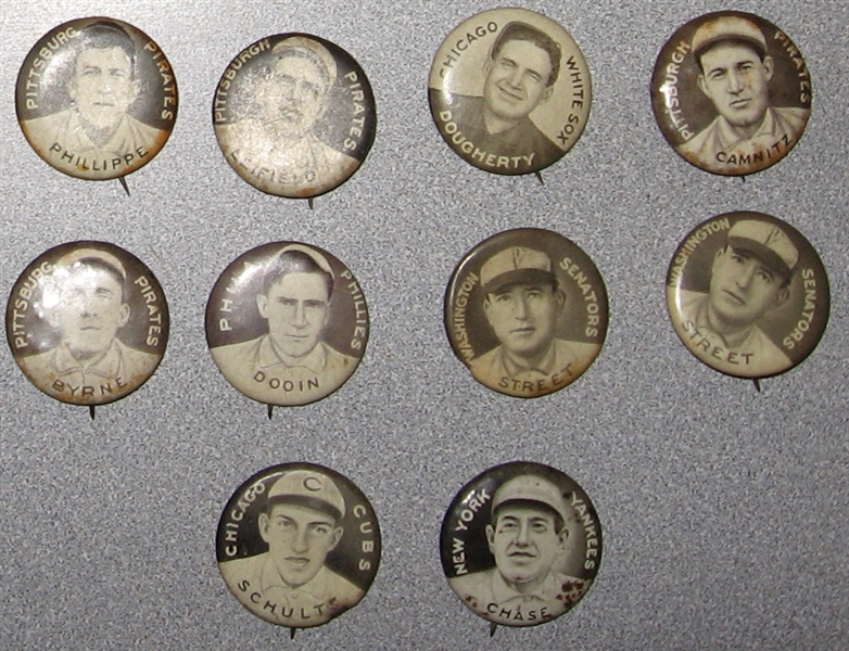 1910-1912 P2 Pins, Sweet Caporal Cigarettes, Lot of (10) 