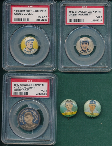 1909-1932 Lot of (5) Pins W/ Hartnett