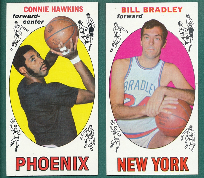 1969 Topps BSKT #15 Hawkins & #43 Bradley, Lot of (2)
