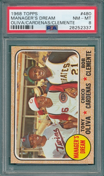 1968 Topps #480 Managers Dream W/ Clemente PSA 8