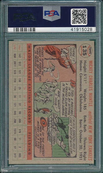 1956 Topps #135 Mickey Mantle PSA 5 *Gray*