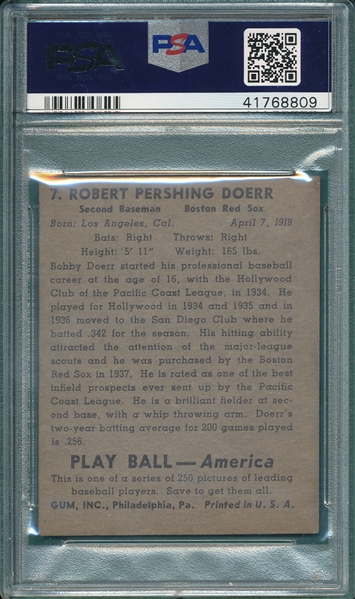 1939 Play Ball #7 Bobby Doerr PSA 4
