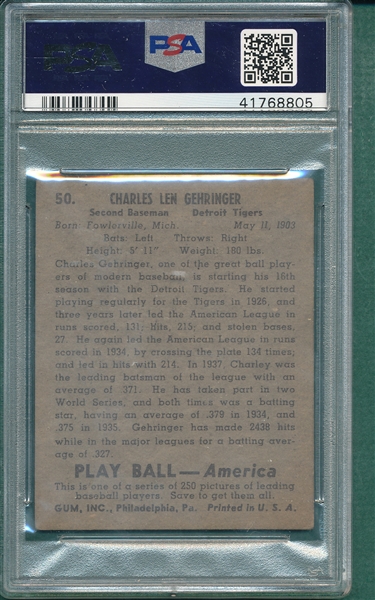 1939 Play Ball #50 Charley Gehringer PSA 4