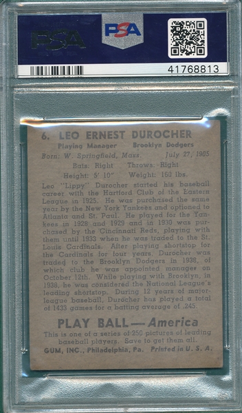1939 Play Ball #6 Leo Durocher PSA 4