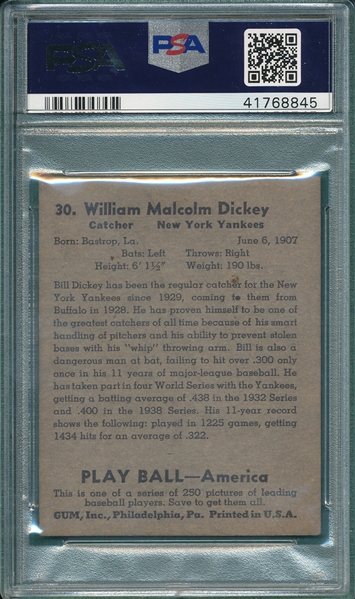1939 Play Ball #30 Bill Dickey PSA 4