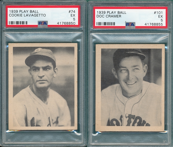 1939 Play Ball #74 Lavagetto & #101 Cramer, Lot of (2), PSA 5 