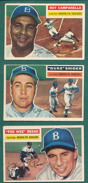 1956 Topps Lot of (3) Dodgers W/ Reese, Snider & Campanella