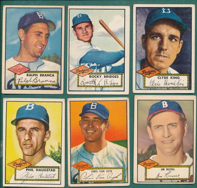 1952 Topps Lot of (6) Brooklyn Dodgers W/ Branca, Rookie