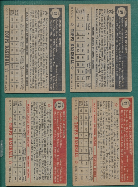 1952 Topps Lot of (4) HOFers W/ Roberts