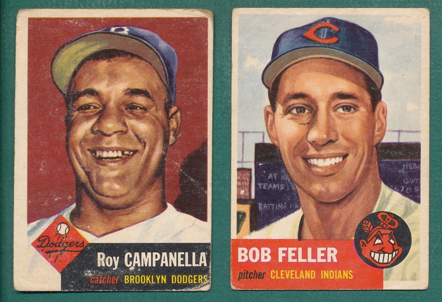 1953 Topps #27 Campanella & #54 Feller, Lot of (2)