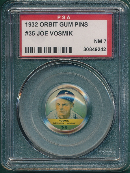 1932 Orbit Gum Pins #35 Joe Vosmik PSA 7