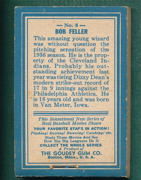 1937 R342 Goudey Thum-Movies #8 Bob Feller