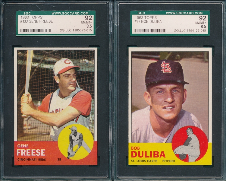 1963 Topps #097 Duliba & #133 Gene Freese, Lot of (2), SGC 92