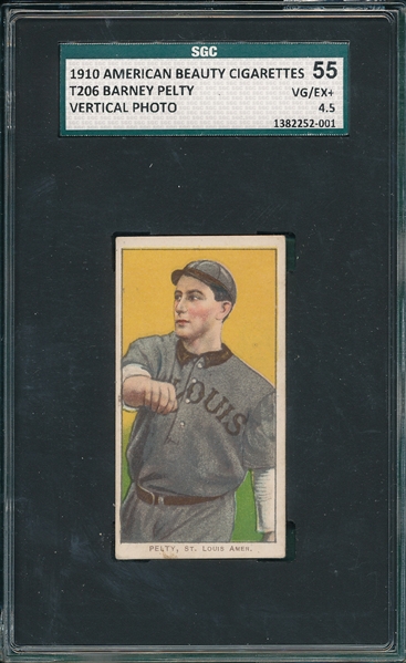 1909-1911 T206 Pelty, Vertical, American Beauty Cigarettes SGC 55 *No Frame* *Highest Graded*